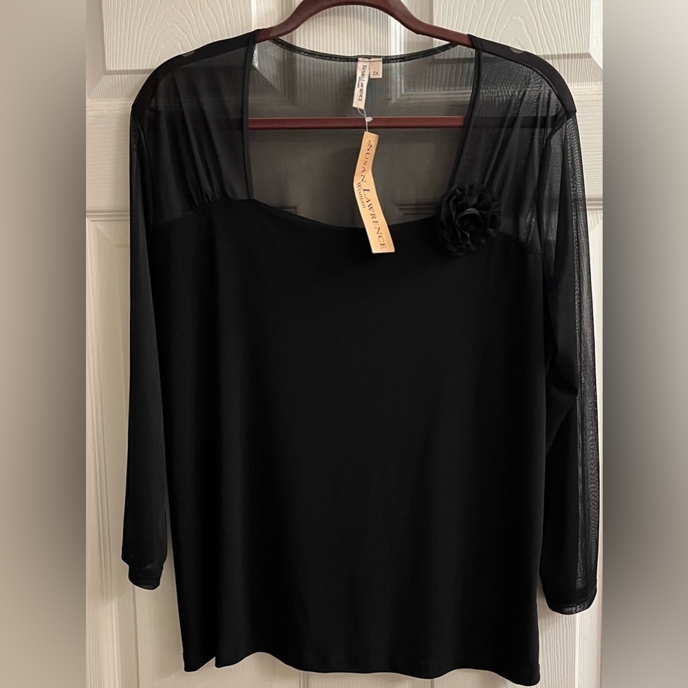 SUSAN LAWRENCE~BLACK DRESSY BLOUSE~2X~NWT